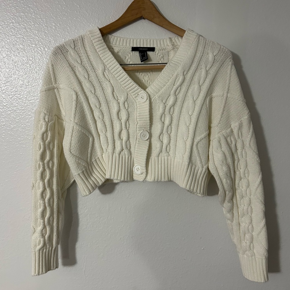 Forever 21 small cropped cardigan white sweater, w/ buttons and rarely used